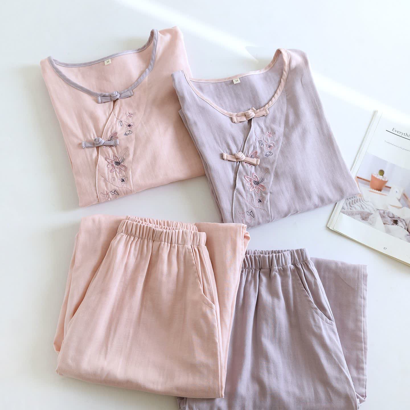 Completo da notte ricamato floreale in stile orientale Ownkoti - image 2