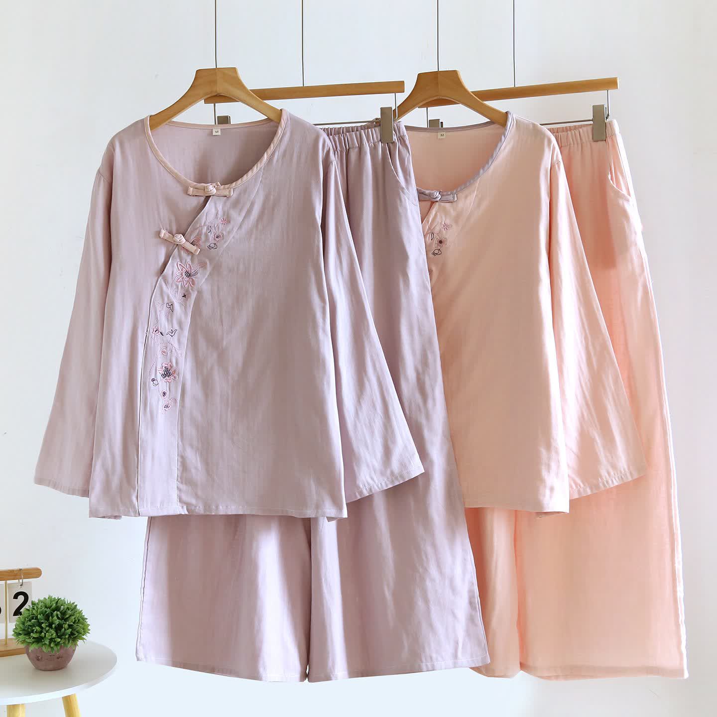 Completo da notte ricamato floreale in stile orientale Ownkoti - image 1