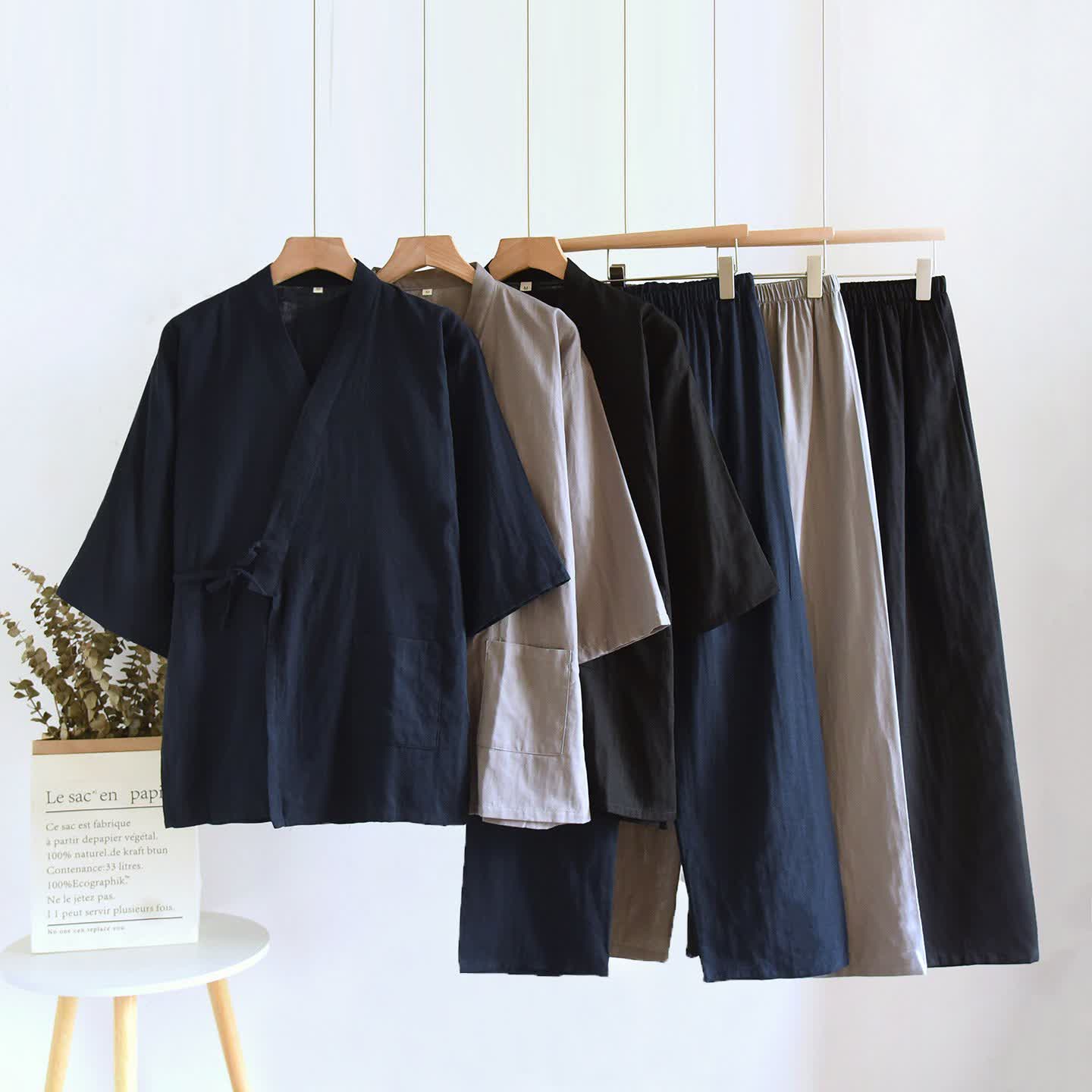 Set da salotto unisex in kimono di cotone tinta unita Ownkoti - image 1