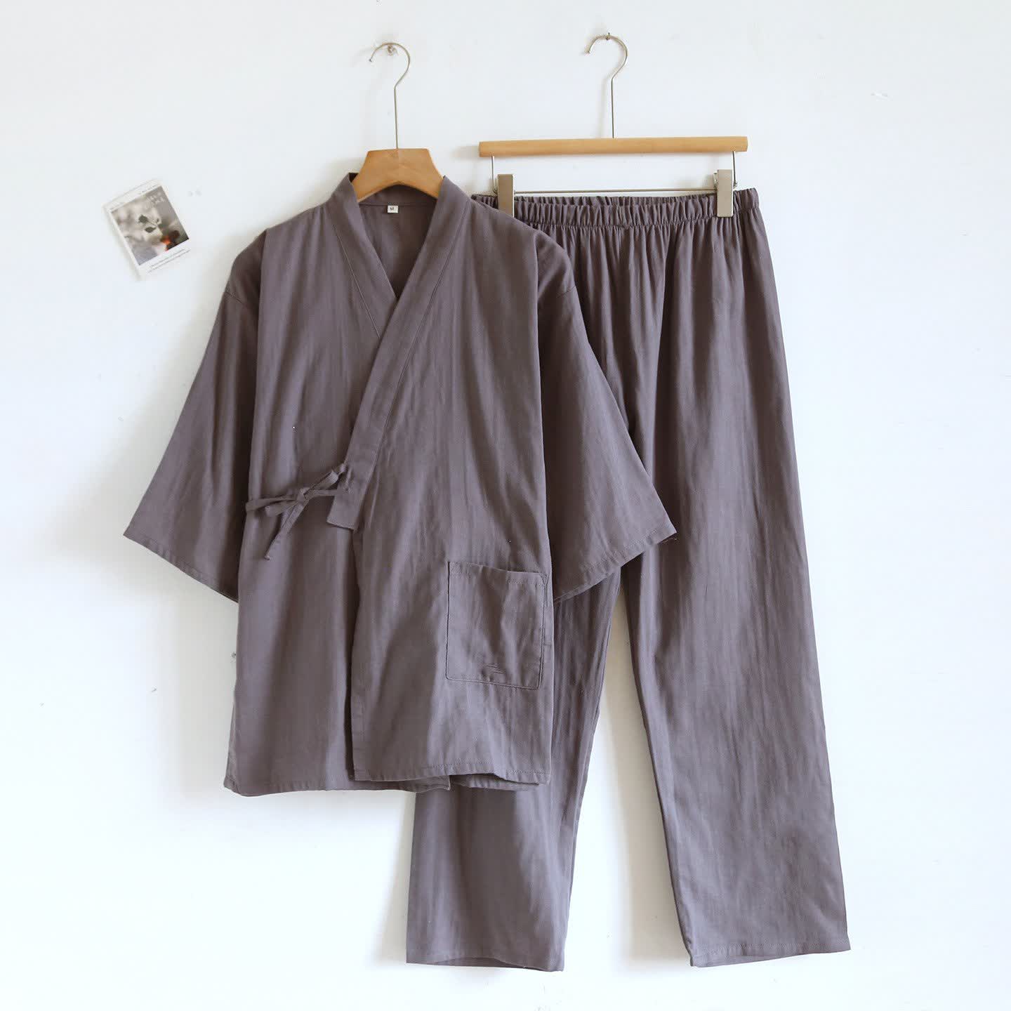 Set da salotto unisex in kimono di cotone tinta unita Ownkoti - Grigio scuro - XL - image 3