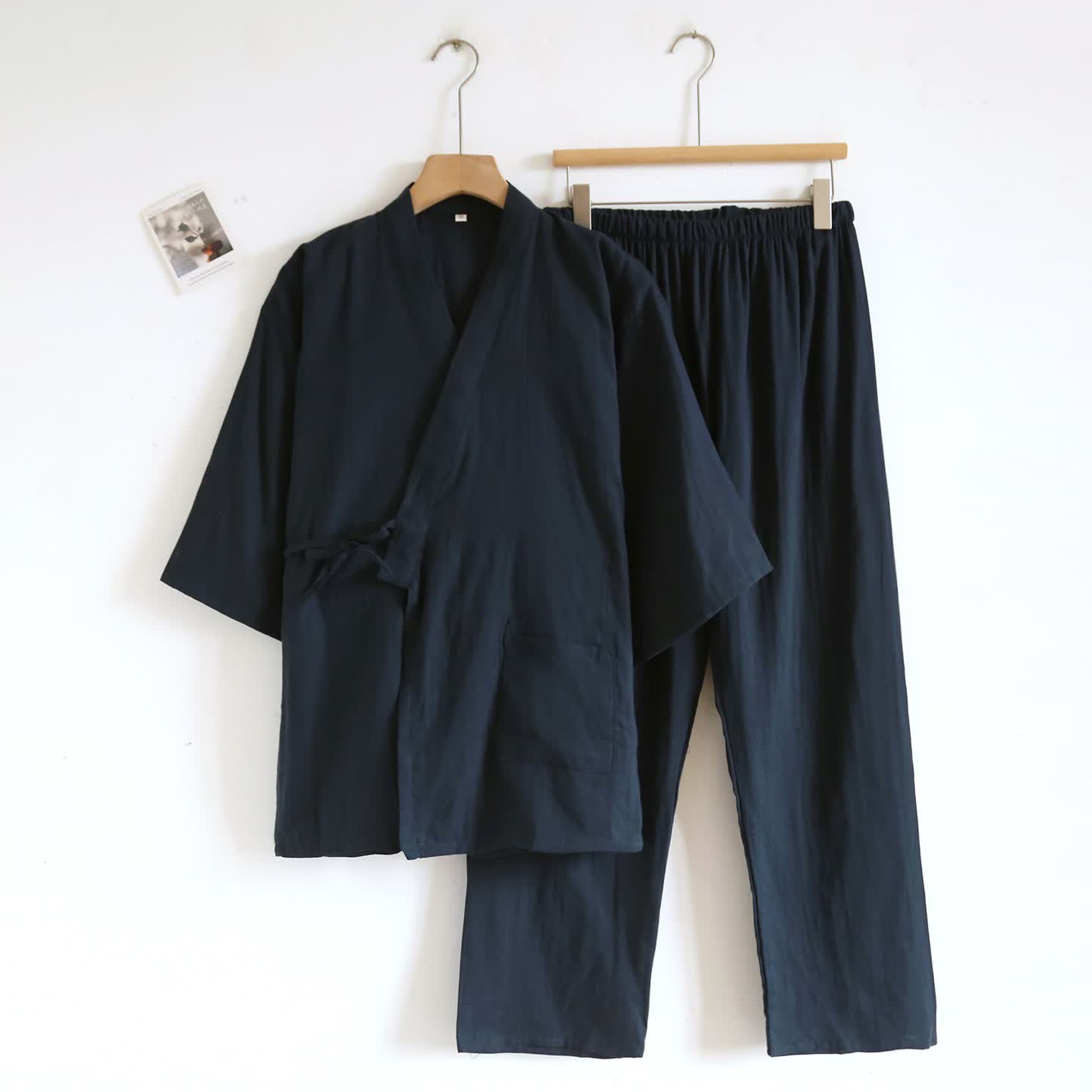 Set da salotto unisex in kimono di cotone tinta unita Ownkoti - Blu navy - XL - image 7