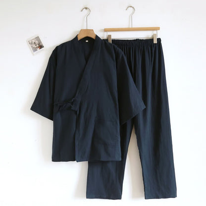 Set da salotto unisex in kimono di cotone tinta unita Ownkoti - Blu navy - XL - image 7