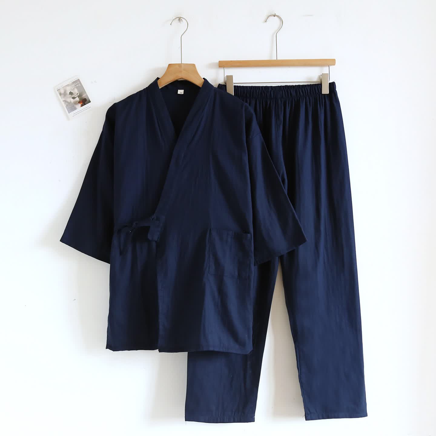 Set da salotto unisex in kimono di cotone tinta unita Ownkoti - Blu reale - XL - image 6