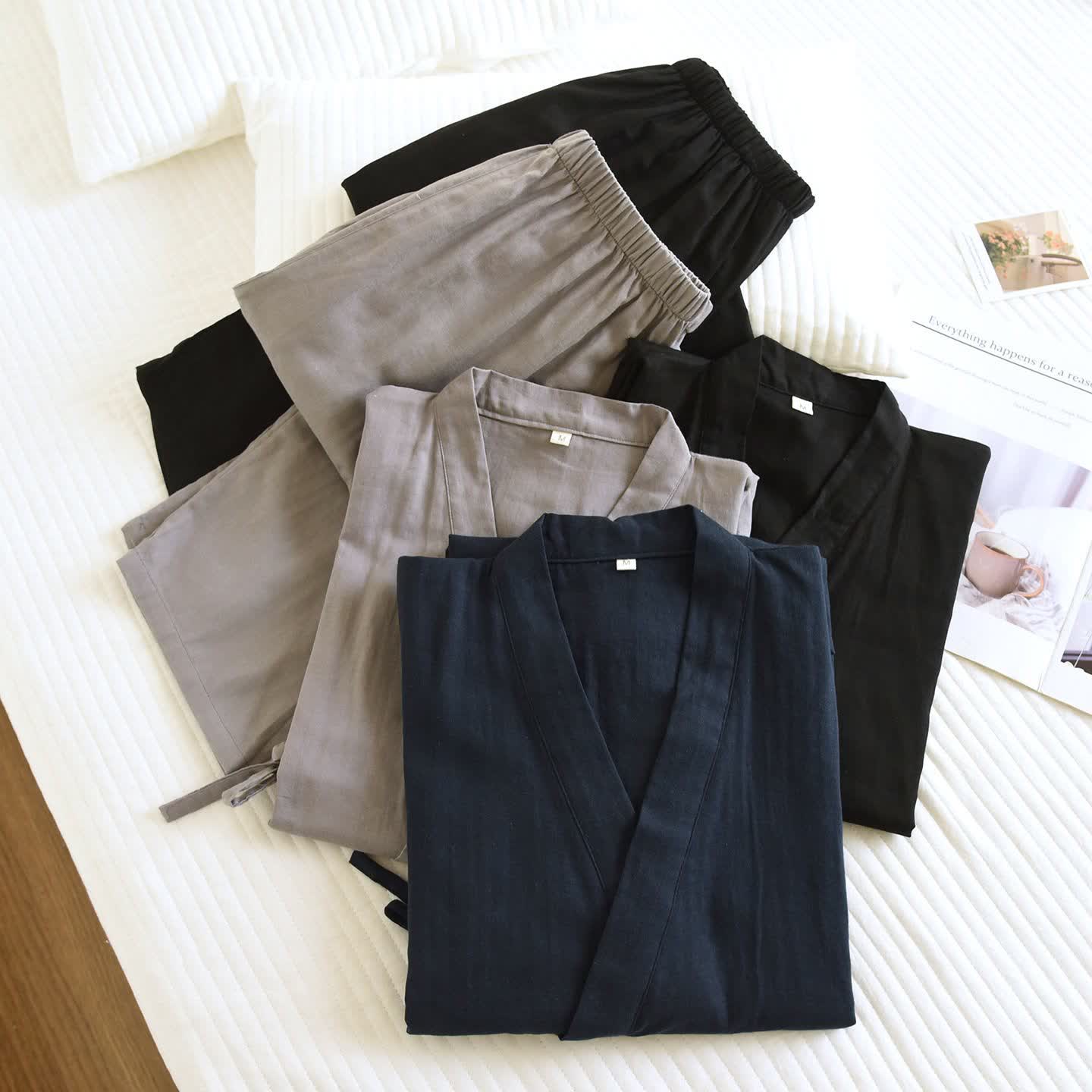 Set da salotto unisex in kimono di cotone tinta unita Ownkoti - image 2