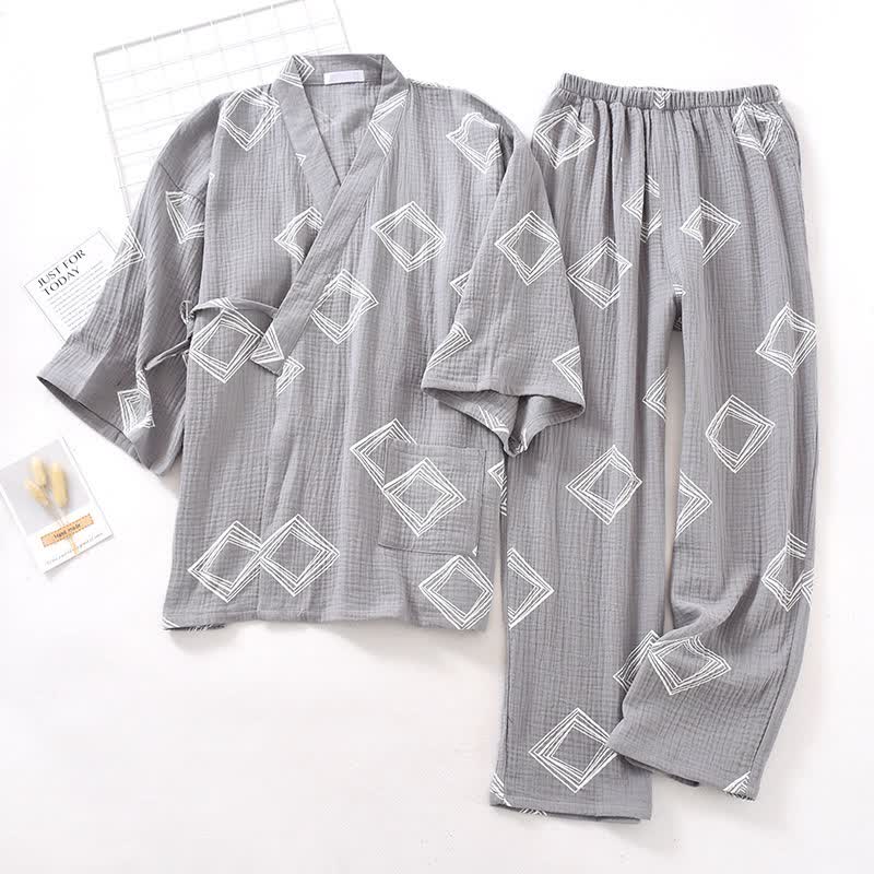 Set da salotto unisex Ownkoti Diamond Cotton Kimono - Grigio - XL - image 1