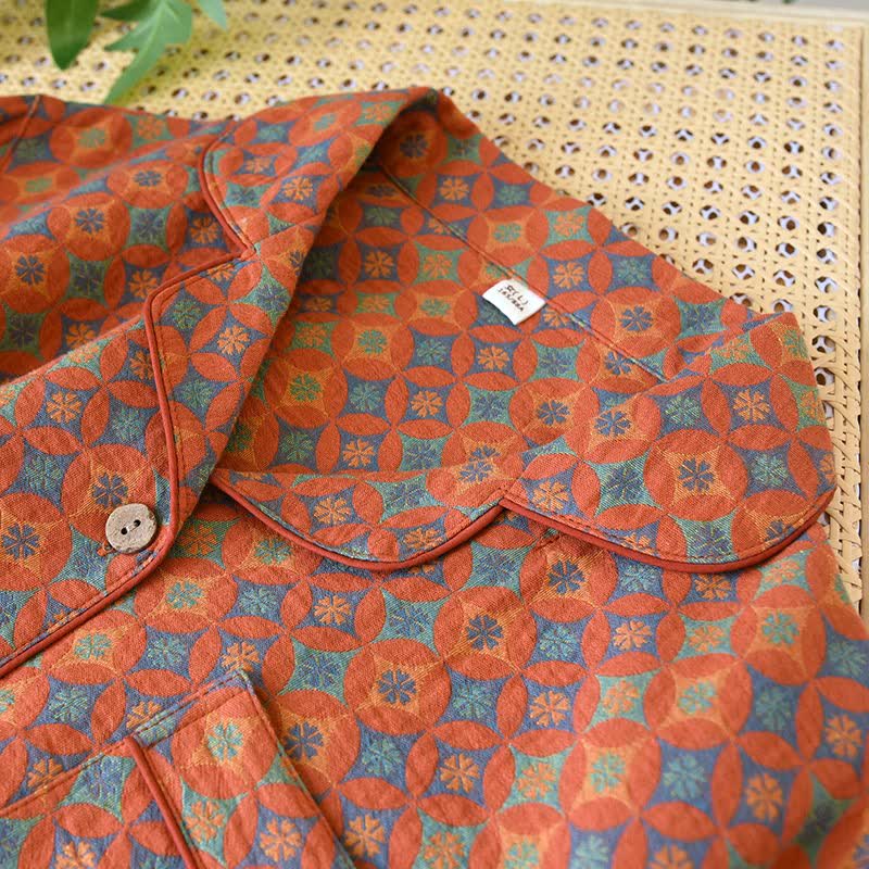 Ownkoti - Abbigliamento da casa in garza di cotone con motivo geometrico retrò - image 1