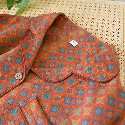 Ownkoti - Abbigliamento da casa in garza di cotone con motivo geometrico retrò - image 1