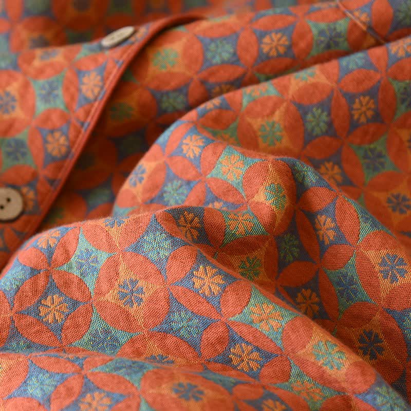 Ownkoti - Abbigliamento da casa in garza di cotone con motivo geometrico retrò - image 4