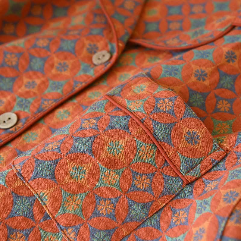 Ownkoti - Abbigliamento da casa in garza di cotone con motivo geometrico retrò - image 2