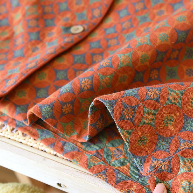 Ownkoti - Abbigliamento da casa in garza di cotone con motivo geometrico retrò - image 5