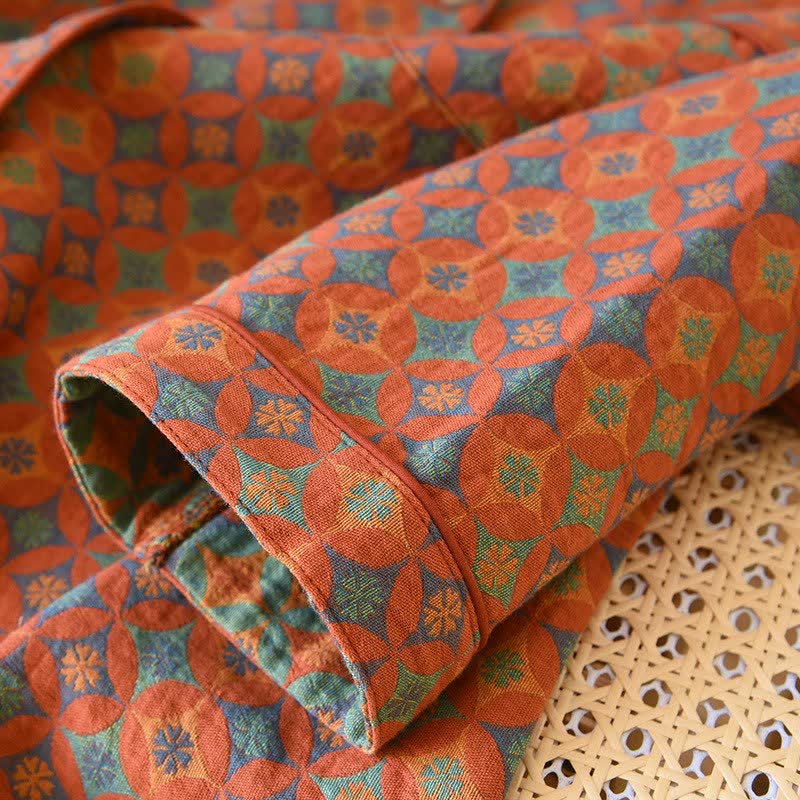 Ownkoti - Abbigliamento da casa in garza di cotone con motivo geometrico retrò - image 6