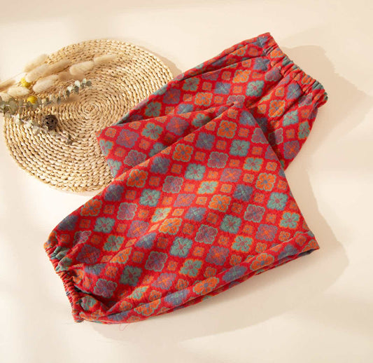 Pantaloni del pigiama in garza di cotone con motivo geometrico Ownkoti - Rosso - 2XL - image 0