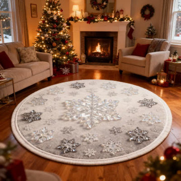 Tappeto effetto fiocco di neve natalizio 3D Ownkoti - Bianco - 140cm x 140cm - image 0