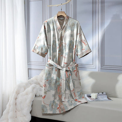 Accappatoio unisex in garza di cotone color blu peonia - L - image 0