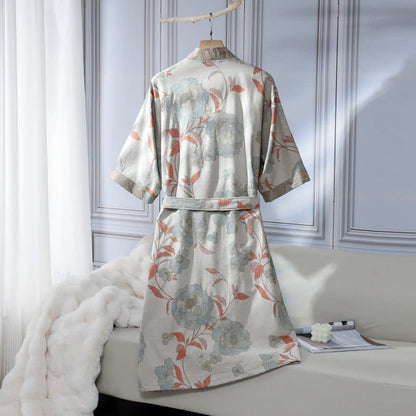 Accappatoio unisex in garza di cotone color blu peonia - image 1