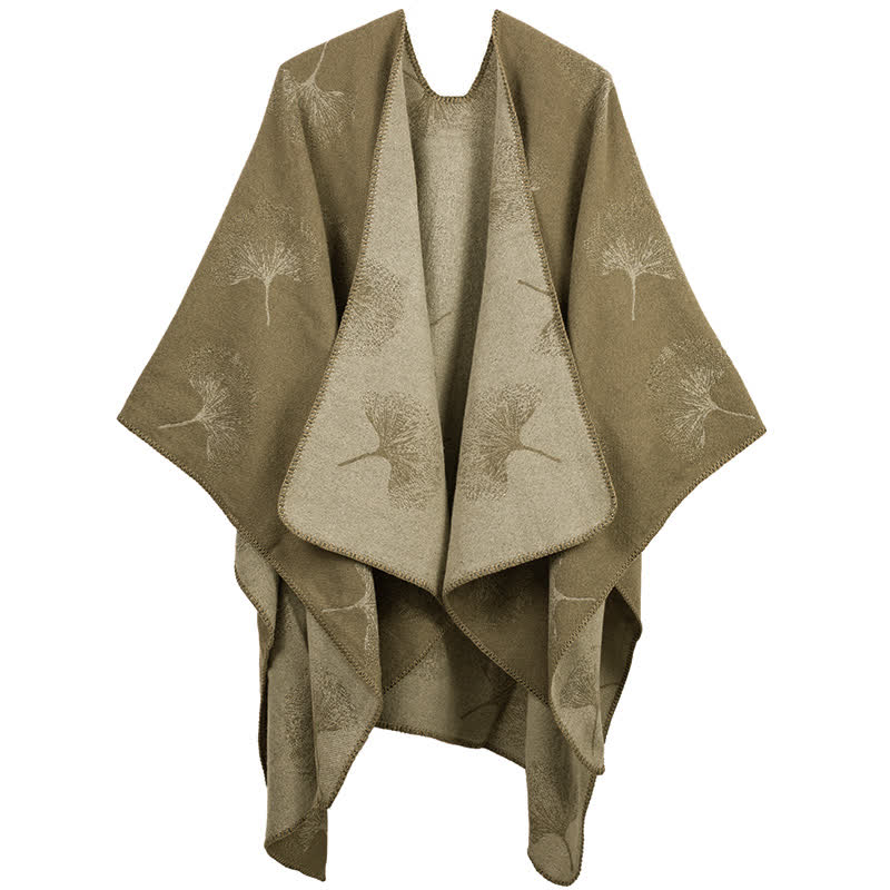 Lussuoso scialle da viaggio con foglie di ginkgo - Cachi - 130cm x 150cm - image 2