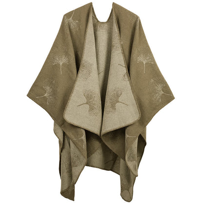 Lussuoso scialle da viaggio con foglie di ginkgo - Cachi - 130cm x 150cm - image 2