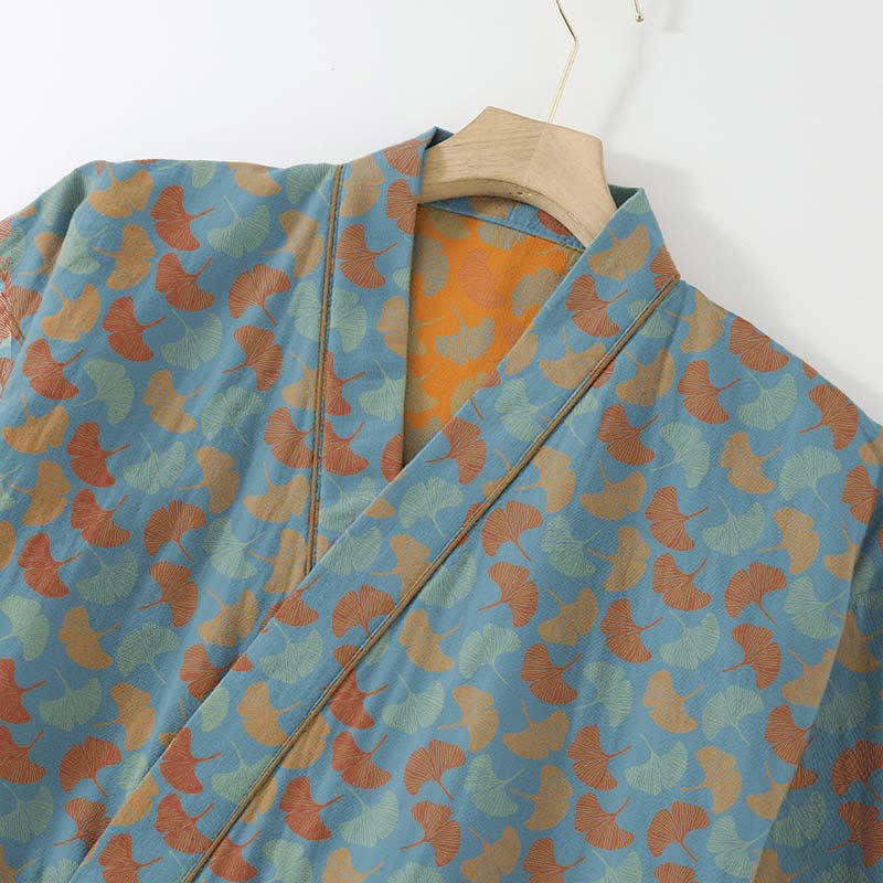 Completo da salotto in kimono di cotone con foglie di ginkgo - image 2