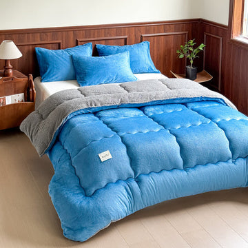 Coperta trapuntata in peluche Sherpa Ownkoti - Blu - Matrimoniale Grande - image 0