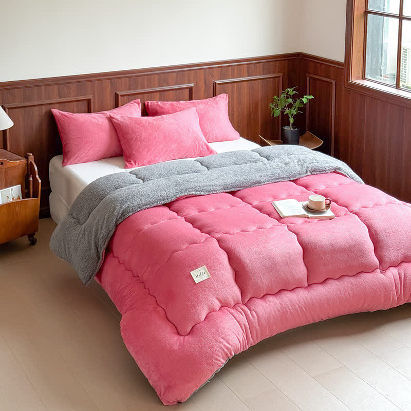 Coperta trapuntata in peluche Sherpa Ownkoti - Rosa - Matrimoniale Grande - image 1
