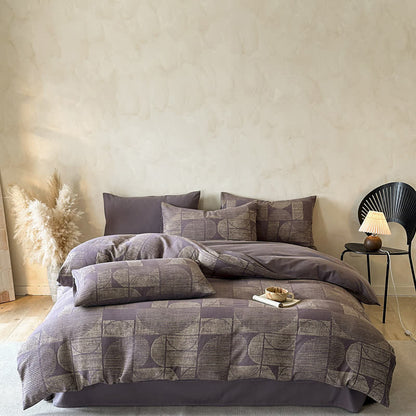 Set di biancheria da letto in cotone spazzolato geometrico Ownkoti (4 pezzi) - Viola scuro - Matrimoniale Grande - image 9