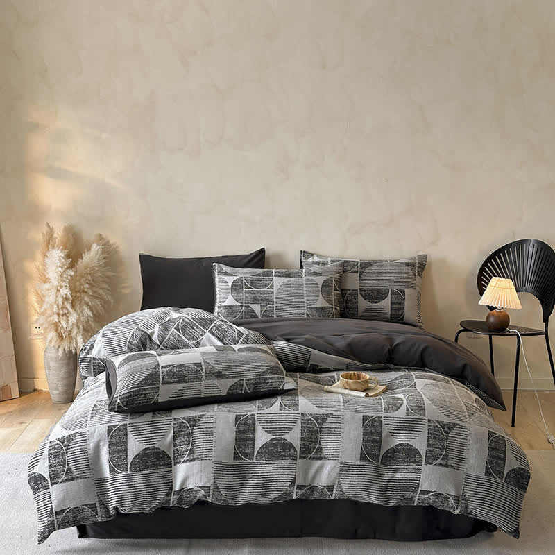 Set di biancheria da letto in cotone spazzolato geometrico Ownkoti (4 pezzi) - Grigio - Matrimoniale Grande - image 13