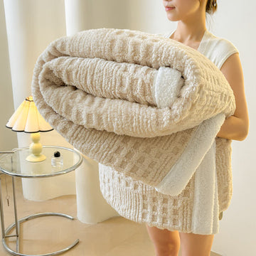 Coperta reversibile in sherpa scozzese Ownkoti - Cachi - Matrimoniale - image 0