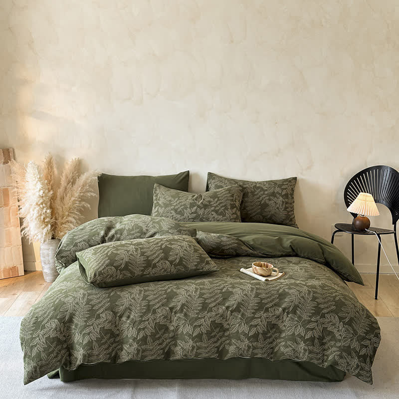 Set copripiumino botanico in cotone spazzolato Ownkoti (4 pezzi) - Verde - Matrimoniale Grande - image 1
