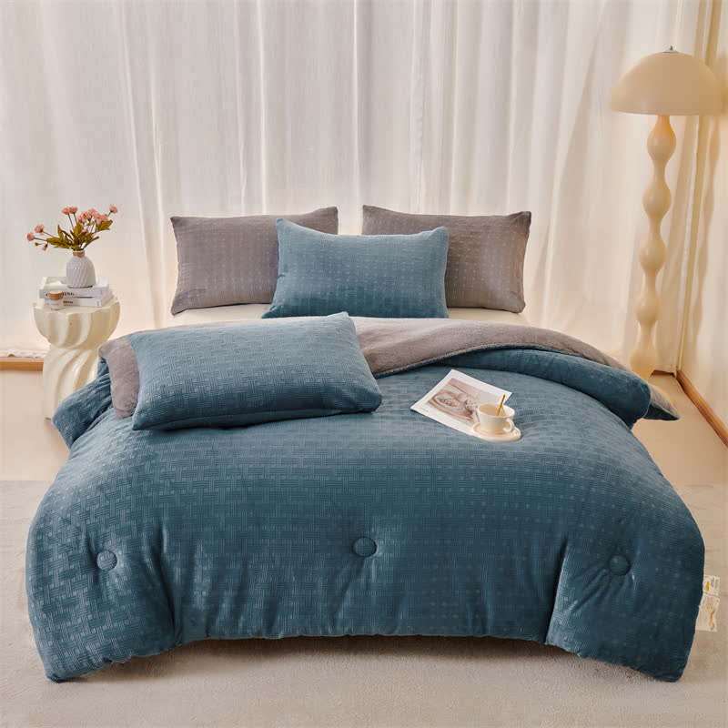 Coperta in sherpa con trama a nido d'ape di Ownkoti - Blu scuro - Matrimoniale Grande - image 5