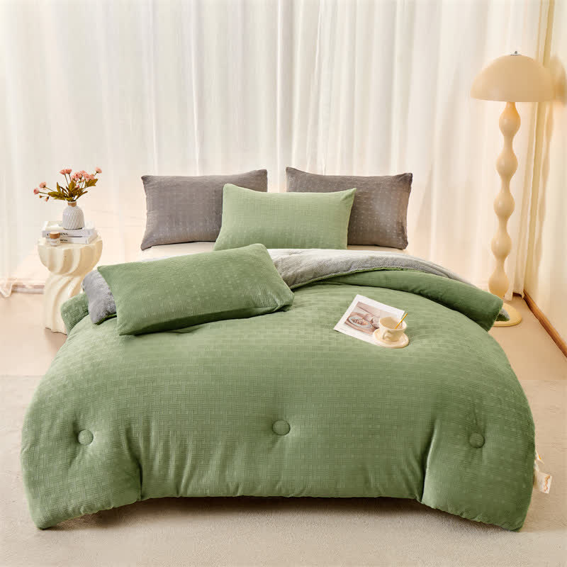 Coperta in sherpa con trama a nido d'ape di Ownkoti - Verde - Matrimoniale Grande - image 10