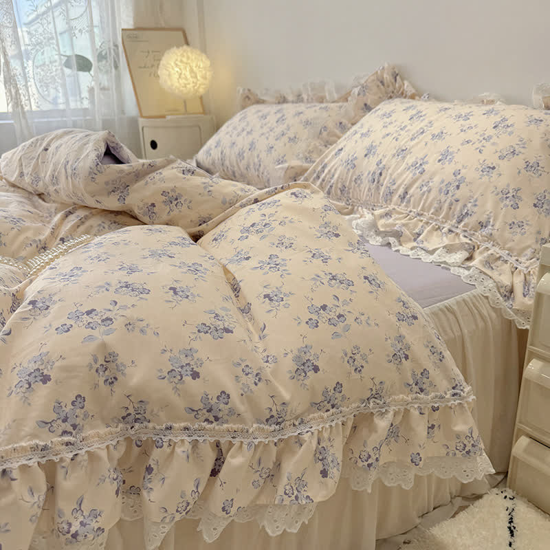 Set di biancheria da letto in pizzo di cotone con motivo floreale elegante Ownkoti - Viola - Matrimoniale - image 1