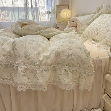 Set di biancheria da letto in pizzo di cotone con motivo floreale elegante Ownkoti - Verde - Matrimoniale - image 0