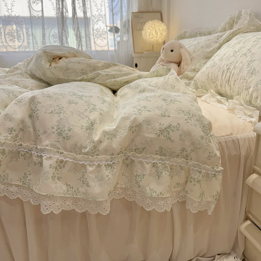 Set di biancheria da letto in pizzo di cotone con motivo floreale elegante Ownkoti - Verde - Matrimoniale - image 0