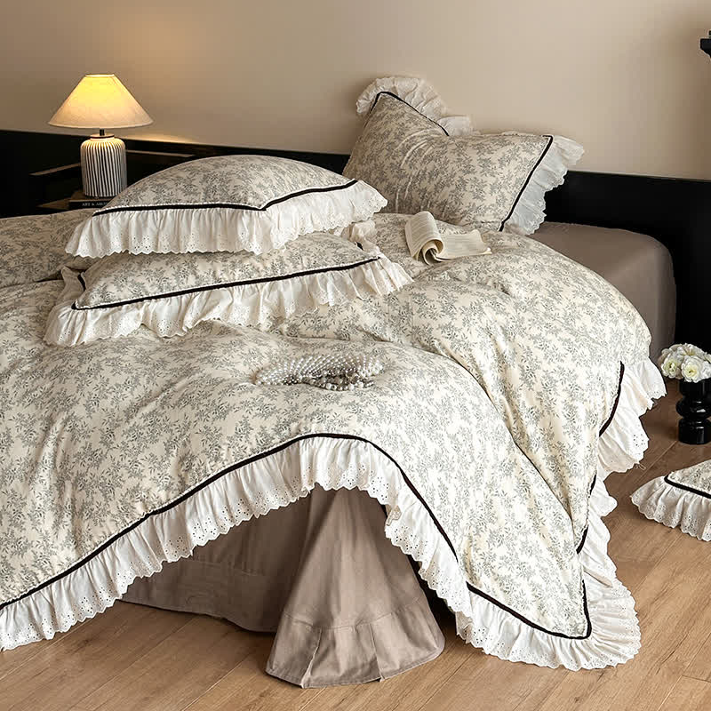 Set di biancheria da letto in pizzo di garza di cotone floreale elegante Ownkoti - UN - Matrimoniale Grande - image 0