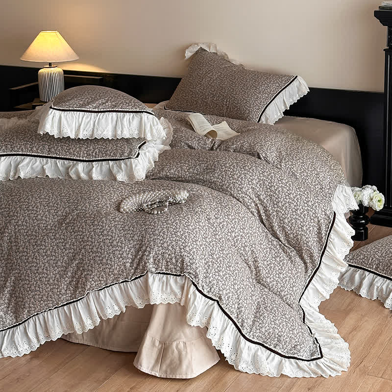 Set di biancheria da letto in pizzo di garza di cotone floreale elegante Ownkoti - B - Matrimoniale Grande - image 1