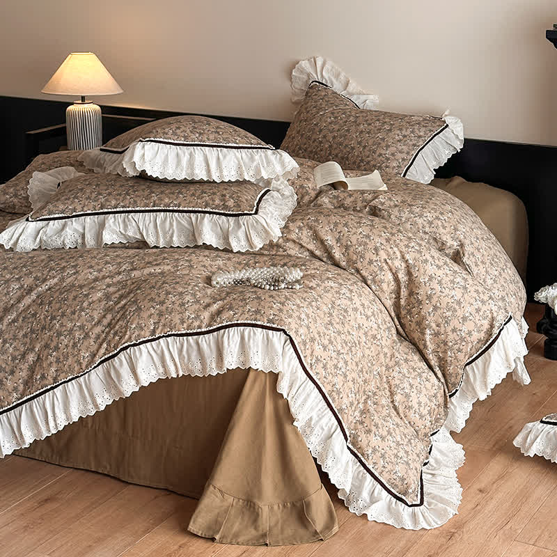 Set di biancheria da letto in pizzo di garza di cotone floreale elegante Ownkoti - C - Matrimoniale Grande - image 2