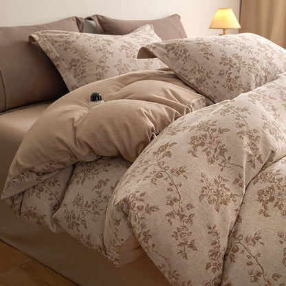 Set di biancheria da letto in garza di cotone con elegante motivo floreale Ownkoti - Caffè - Matrimoniale Grande - image 4