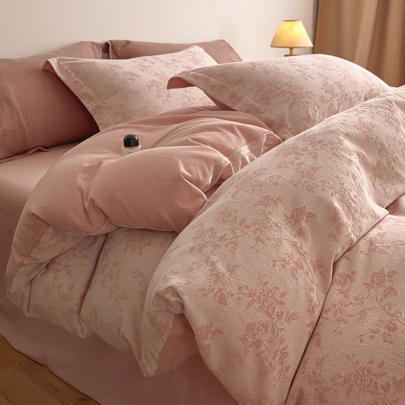 Set di biancheria da letto in garza di cotone con elegante motivo floreale Ownkoti - Rosa - Matrimoniale Grande - image 6