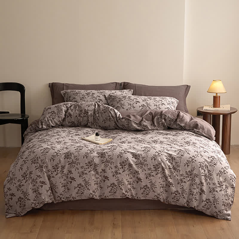 Set di biancheria da letto in garza di cotone con elegante motivo floreale Ownkoti - image 1