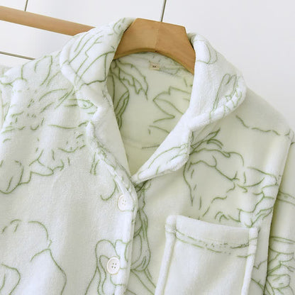 Completo da notte in peluche Fresh Green Line-Art - image 4