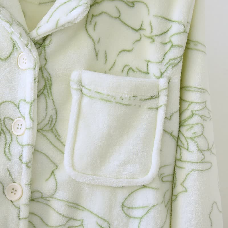 Completo da notte in peluche Fresh Green Line-Art - image 5