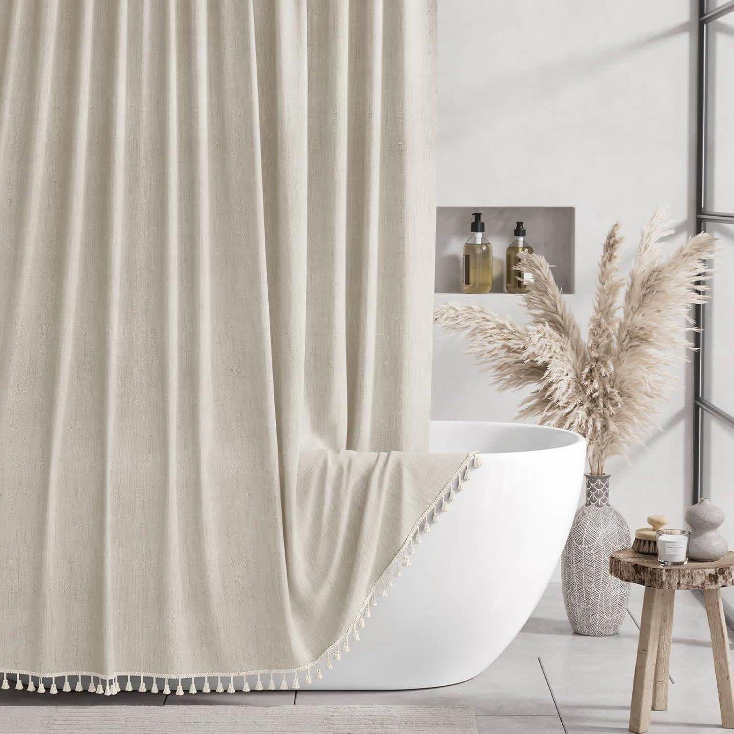 Tenda da doccia minimalista con nappe in tinta unita - Beige - 183cm x 198cm - image 0