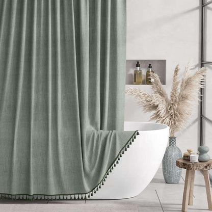 Tenda da doccia minimalista con nappe in tinta unita - Verde - 183cm x 198cm - image 3