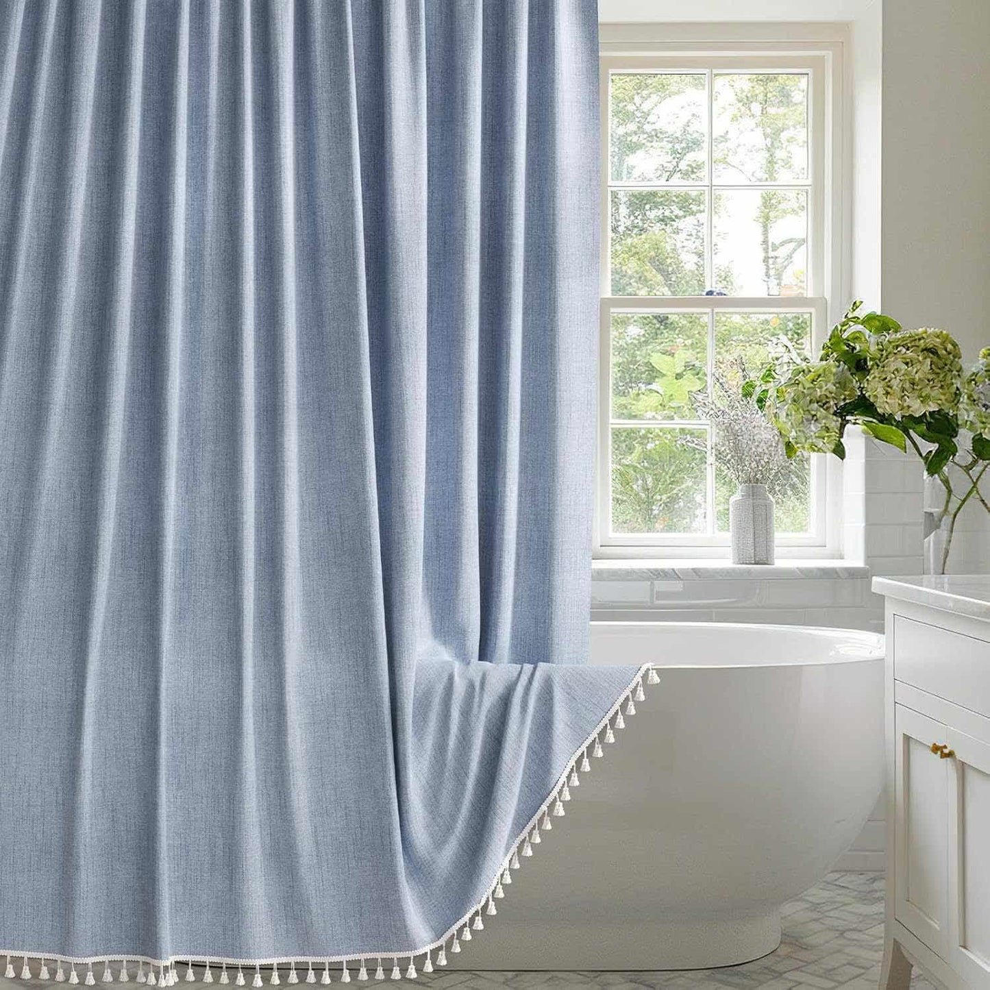 Tenda da doccia minimalista con nappe in tinta unita - Blu - 183cm x 198cm - image 2