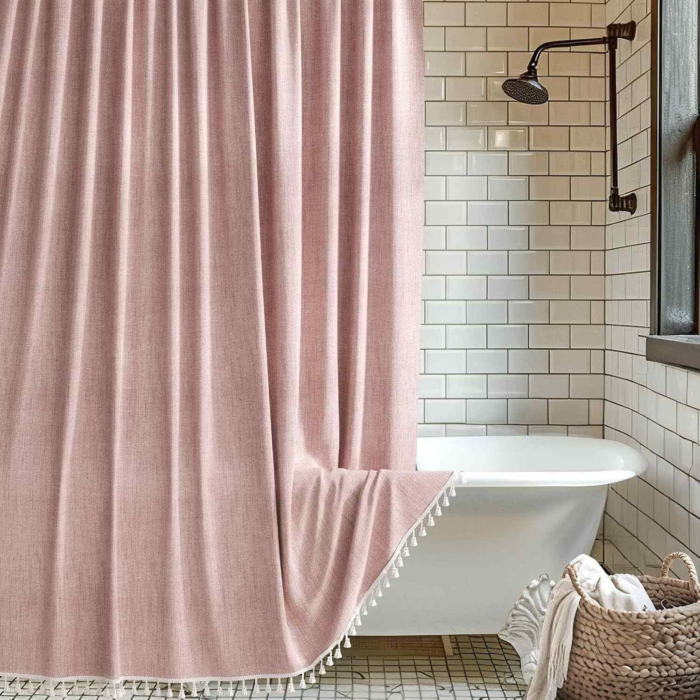 Tenda da doccia minimalista con nappe in tinta unita - Rosa - 183cm x 198cm - image 1