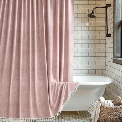 Tenda da doccia minimalista con nappe in tinta unita - Rosa - 183cm x 198cm - image 1