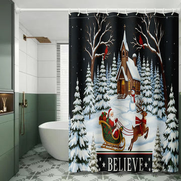 Tenda da doccia natalizia con notte innevata - 180cm x 200cm - image 0