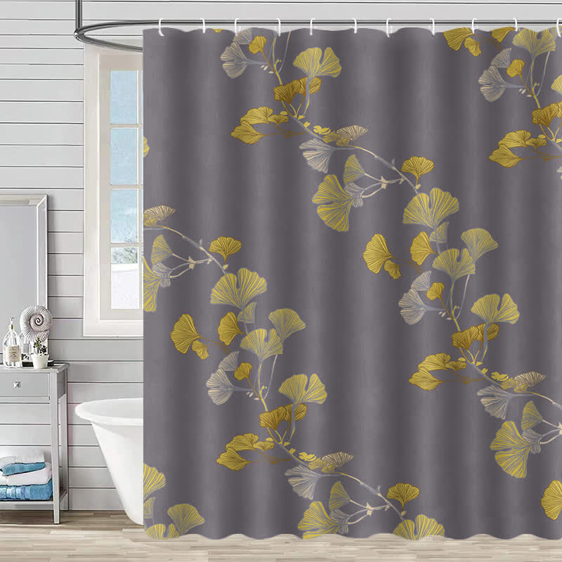 Tenda da doccia con stampa a foglia di ginkgo - Grigio - 230cm x 180cm - image 0
