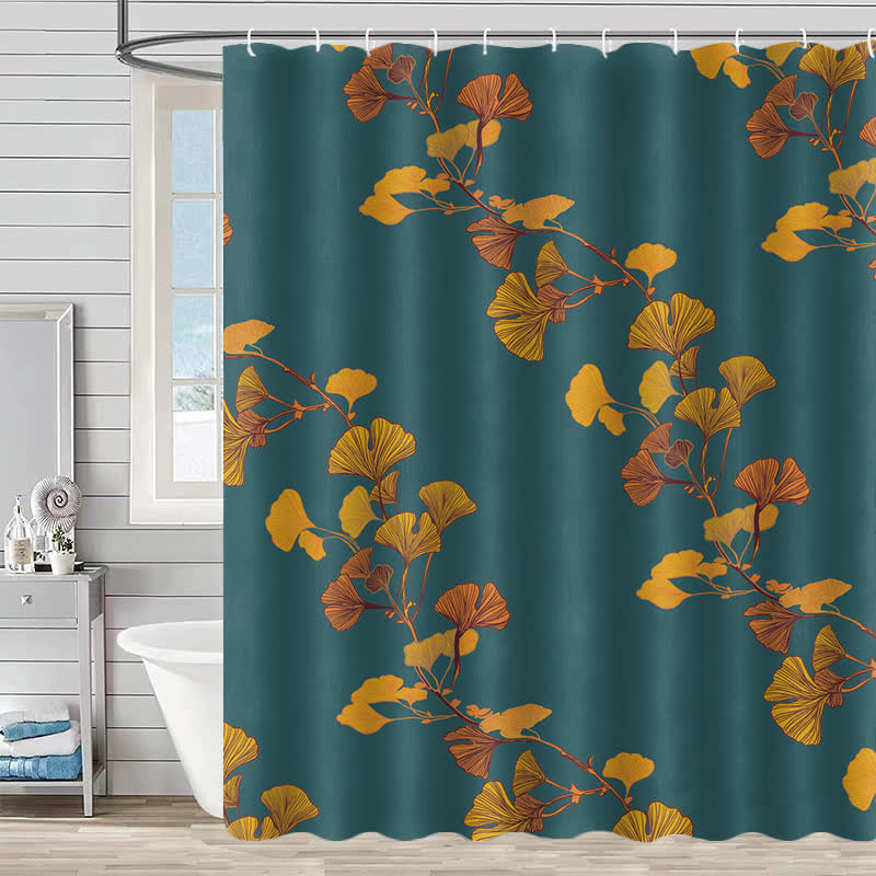 Tenda da doccia con stampa a foglia di ginkgo - Verde e giallo - 230cm x 180cm - image 12