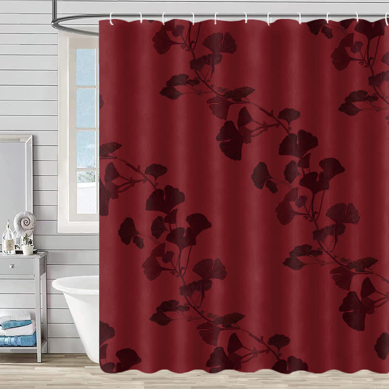 Tenda da doccia con stampa a foglia di ginkgo - Rosso - 230cm x 180cm - image 4